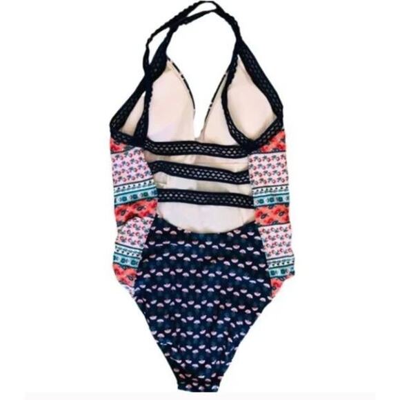 Gossip One Piece Navy Orange White Colorblock Bathing Suit Large - Picture 2 of 3